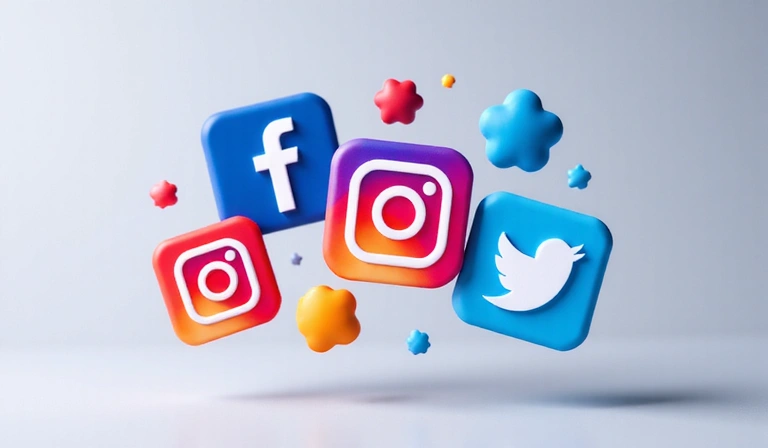 Iconos de redes sociales flotando dinámicamente