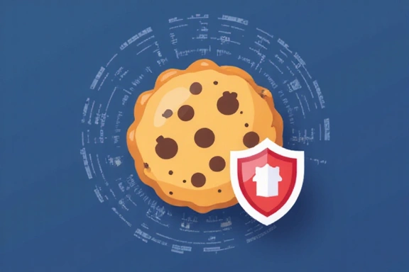 Ilustración de una galleta (cookie) digital con un escudo de protección, simbolizando la seguridad y privacidad de las cookies.