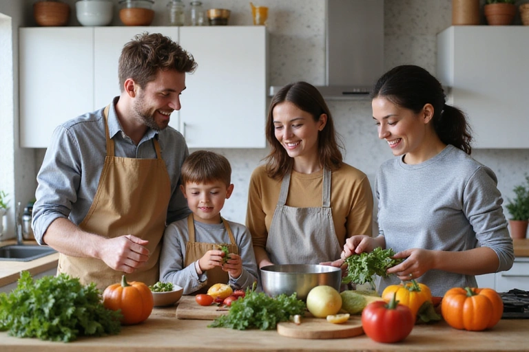 Familia feliz cocinando juntos
