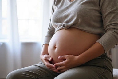 Mujer embarazada acariciando su vientre
